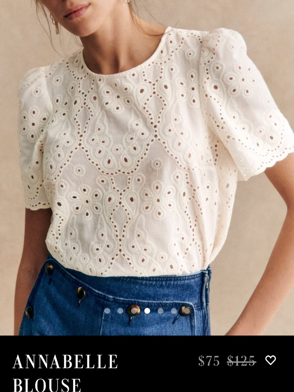 Sezane Ivory Eyelet Puff-Sleeve Blouse